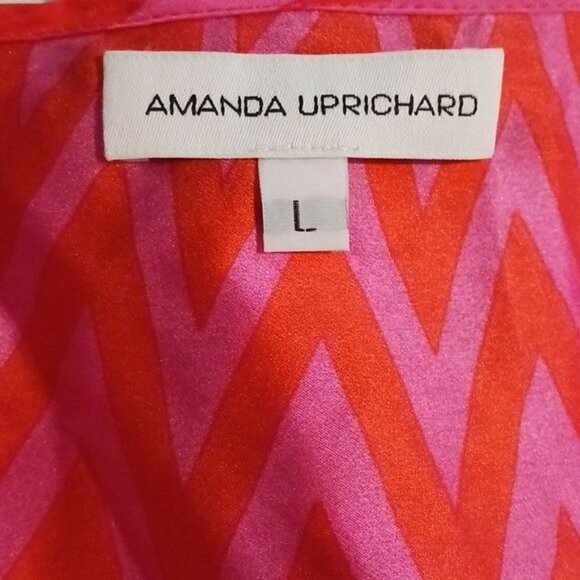 Amanda Uprichard Silk Pink‎ Red Zig Zag Pattern Mini Empire Waist Dress Size L - Picture 6 of 11